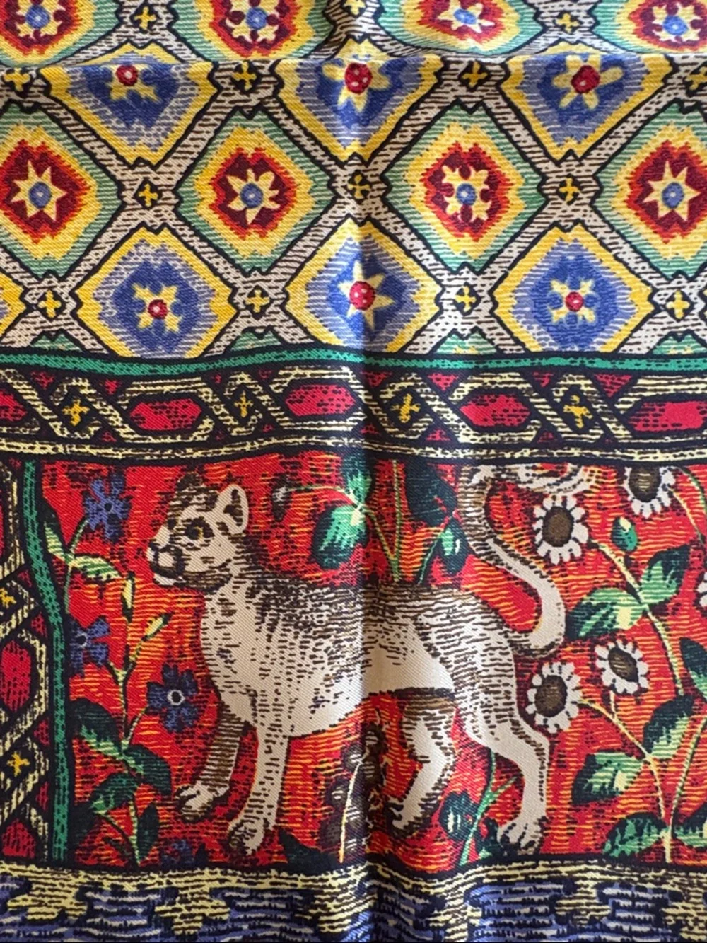 Vintage Holland & Holland Multicolor Wildlife Silk Scarf-Red,Blue, Yellow,Orange
